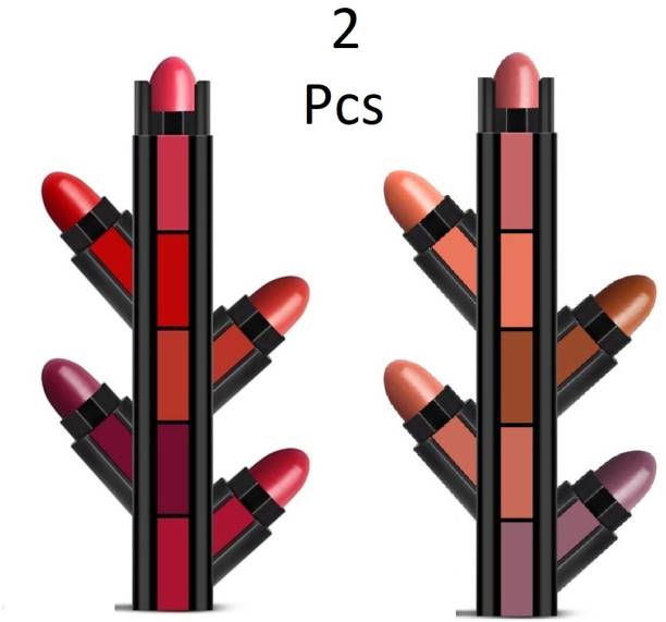 NYN HUDA Insta Beauty 5 in 1 Forever Enrich Matte Lipstick, The Red & Nude Pack of 2