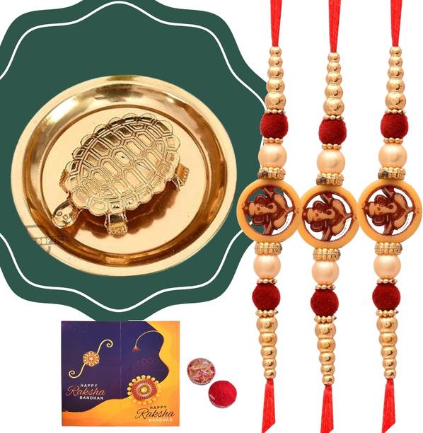 Great Art Rakhi Set of 3 With Tortoise with Plate for Good Luck & Wealth Showpiece Decorative Showpiece  -  8 cm