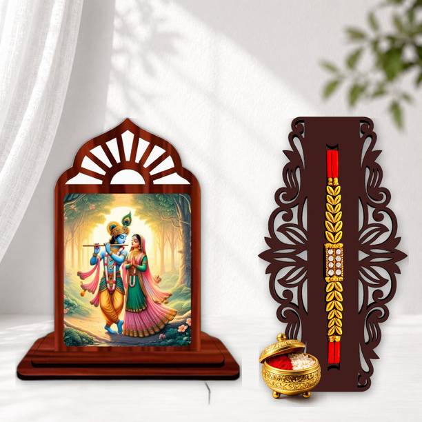 Designer June 2026 rakhi_SHOWPIECE set -369 Mauli Thread, Pearl Rakhi, Showpiece, Chawal Roli Pack Set by GIFTDECOR
