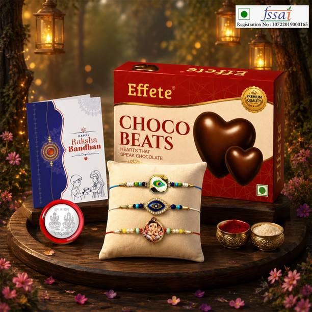 Effete Rakhi With Chocolate|Roli-chawal|Coin|Greeting Card_K3_1048+1030+1023_CB32 Assorted Gift Box