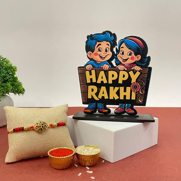 Home Delight Designer TS-HappyRakhi Mauli Thread Showpiece, Rakhi, Chawal Roli Pack  Set