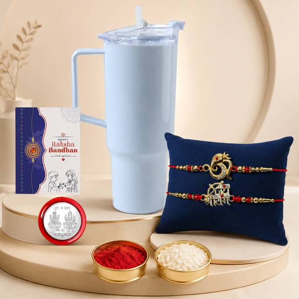 DeoDap Designer Designer Rakhi Set of 2 With Mug | Roli Chaval | K2_1228+1229_11292 Assorted Greeting Card Set