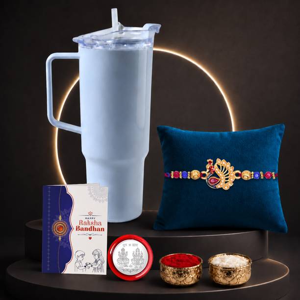 Designer Designer Rakhi With Mug | Roli Chaval | K1_1846_+11292 Assorted Greeting Card Set by DeoDap