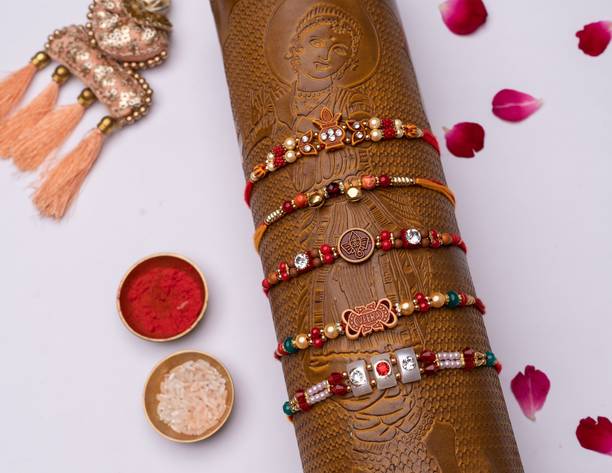 Designer 5 Rakhi set 5 Assorted Rakhi by Home Delight