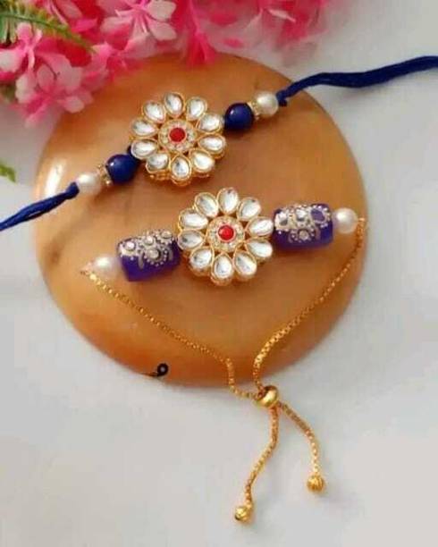 UNNATI JEWEL Bhaiya Bhabhi LMN4 Kundan Bracelet, Rakhi  Set