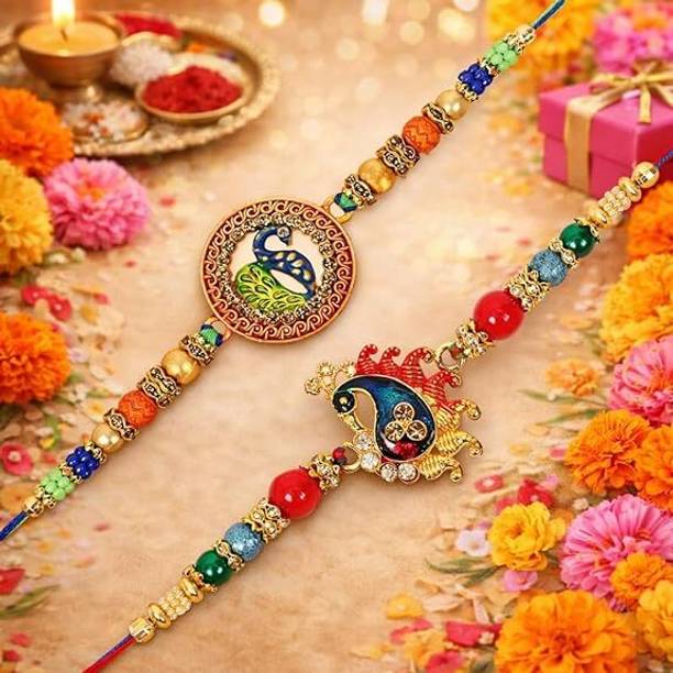 Riddhika Ventures Thread Stylish Kundan and AD Ring Rakhi Yarn Rakhi Set