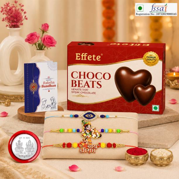Effete Rakhi With Chocolate|Roli-chawal|Coin|Greeting Card_K3_1008+1030+1054_CB32 Assorted Gift Box