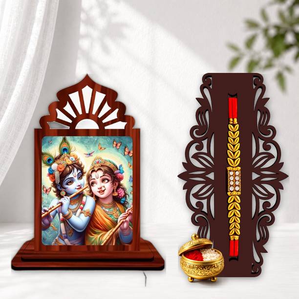 Designer June 2026 rakhi_SHOWPIECE set -493 Mauli Thread, Pearl Rakhi, Showpiece, Chawal Roli Pack Set by GIFTDECOR
