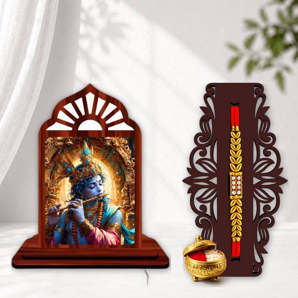 Designer June 2026 rakhi_SHOWPIECE set -106 Mauli Thread, Pearl Rakhi, Showpiece, Chawal Roli Pack Set by GIFTDECOR