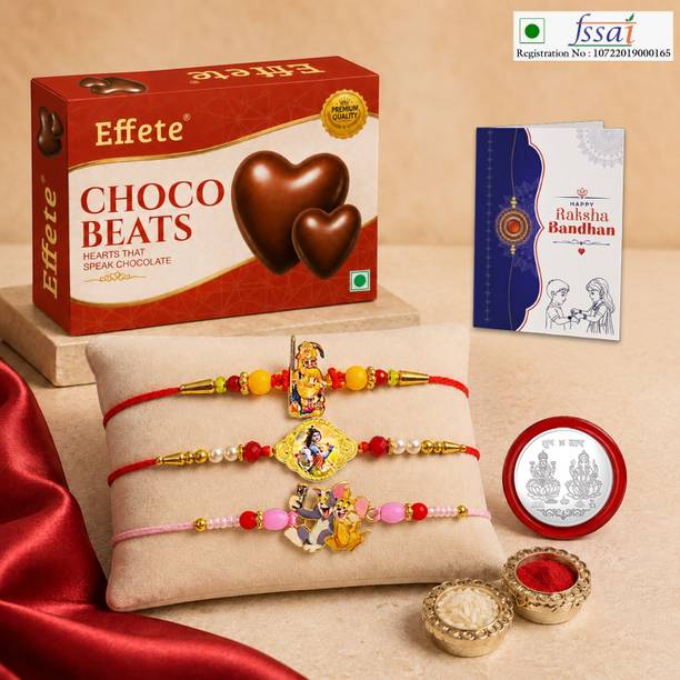 Effete Rakhi With Chocolate|Roli-chawal|Coin|Greeting Card_K3_1026+1028+1049_CB32 Assorted Gift Box
