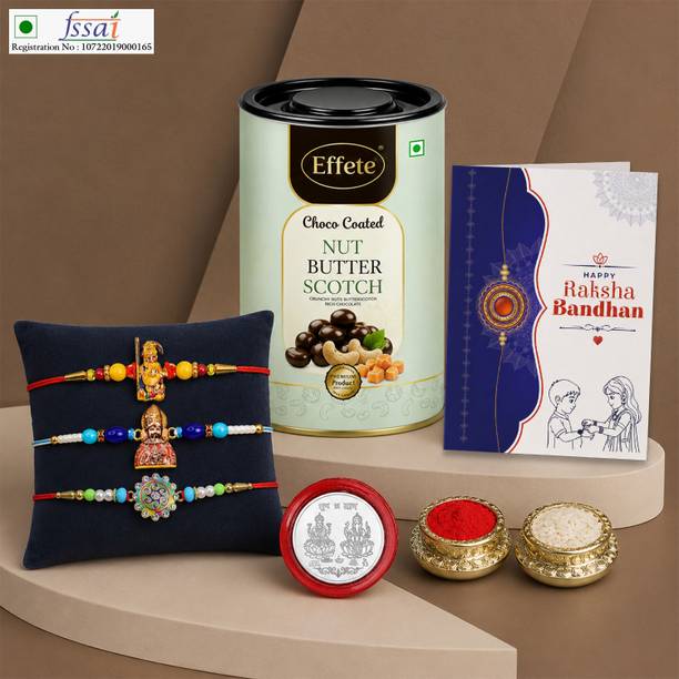 Effete Rakhi With Chocolate|Roli-chawal|Coin|Greeting Card_K3_1026+1053+1022_BS96 Assorted Gift Box