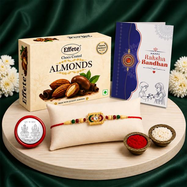 Effete Rakhi Combo for Brother with Chocolate Almond (32-GM)Rakhi Set | Y22K1_262_CA32 Assorted Gift Box