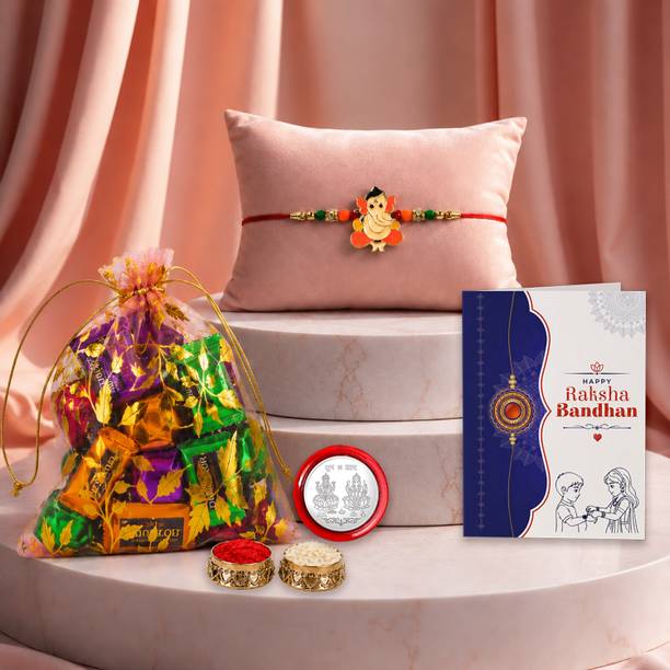 DeoDap Designer Rakhi Combo for Brother | Rakhi For Brothers |New Stylish Rakhi Set |Rakhi With Chocolates| Fancy Rakhi Set| New Stylish Rakhi With Roli Chawal Pack(K1_325_E10) Assorted Gift Box