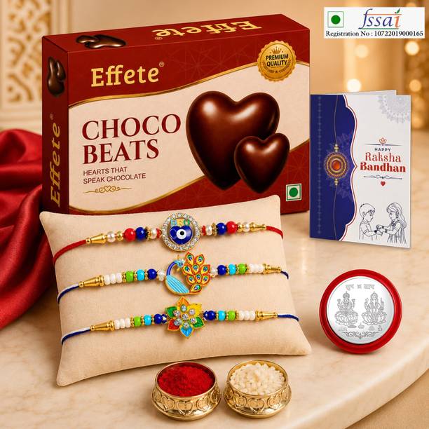 Effete Rakhi With Chocolate|Roli-chawal|Coin|Greeting Card_K3_1057+1018+1050_CB32 Assorted Gift Box