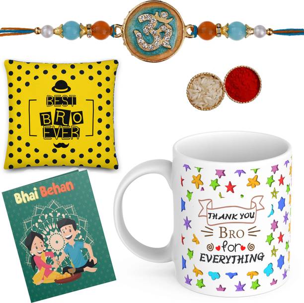 SMD Gifts Mindhal SMD-BestBro56-CS02_P23 Assorted Cushion, Rakhi, Mug, Greeting Card, Chawal Roli Pack  Set