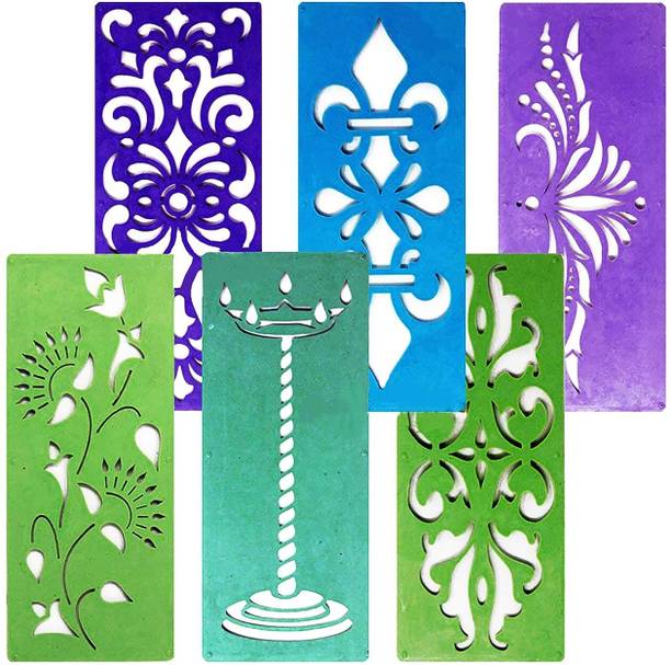 Jayshri handicrafts 6 Different Design Draw Making Kit, Rangoli Stamp Rangoli Making Border Stencils Rangoli Stencil