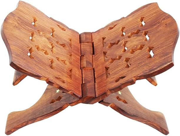 EliteTouch Sheesham Wooden Hand Carved Holy Book Stand for Quran, Bible, Gita for Reading Decorative Showpiece  -  16 cm