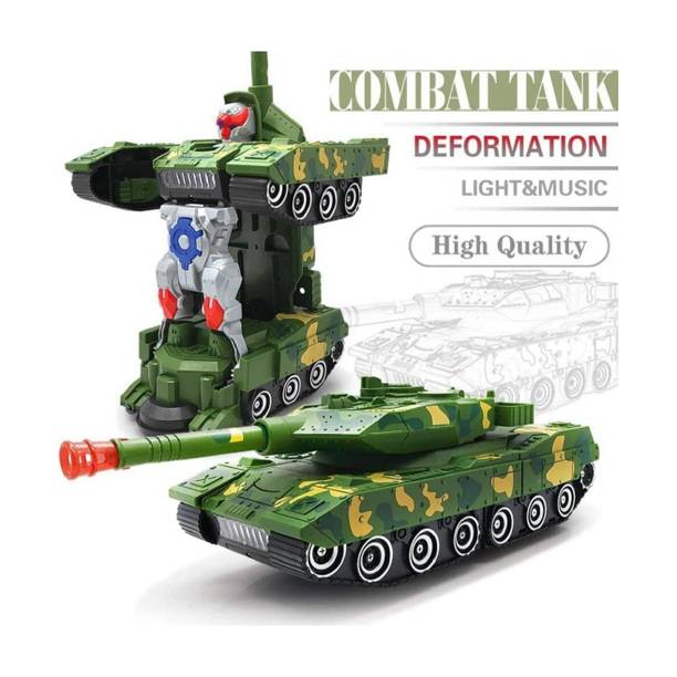 Kidzfun Army Combat Tank Transforming Robot Toy for Kids / LED Light / Music / Bump Function