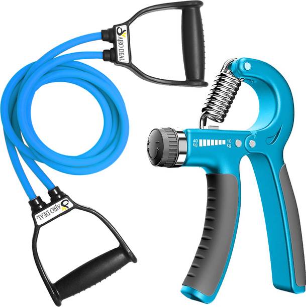 AJRO DEAL Combo of 2 -Double Toning Tube Resistance Tube ,R Hand Grip Hand Exerciser. रेजिस्टेंस ट्यूब