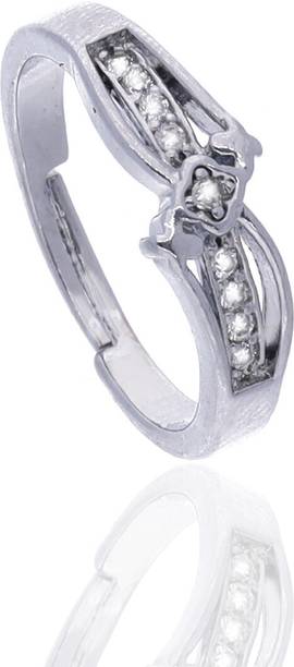 ANOUK Silver Plated American Diamond Adjustable Finger Ring for Women and Girls Brass Diamond Silver Plated Ring
