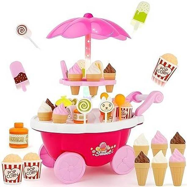 FUN EXPRESS Ice Cream Playset Toy Kitchen Set For Kids Girls sweet cart Without Light Music