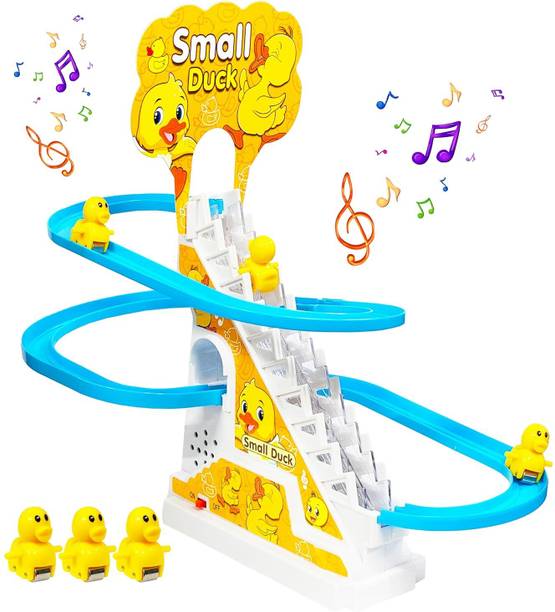 J K INTERNATIONAL Duck Slide Toy Set,Duck Track Toys for Kids - Small Ducks Stair Climbing Toys