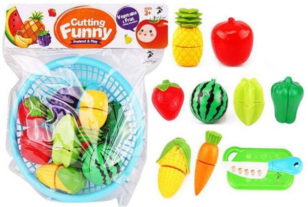 Nafhotoz Cutting Fruits and Vegetables Play Food Kitchen Toys For Kids with Basket