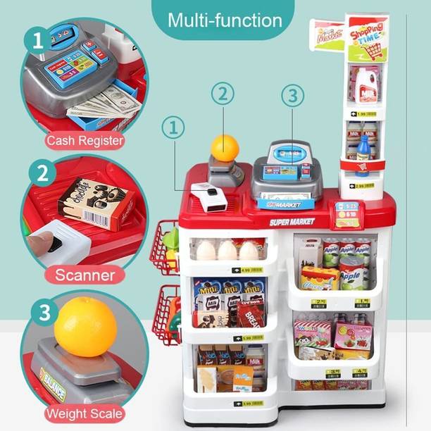 himanshu tex Children Mini Supermarket Set Band Scanning Function Pretend Play Set