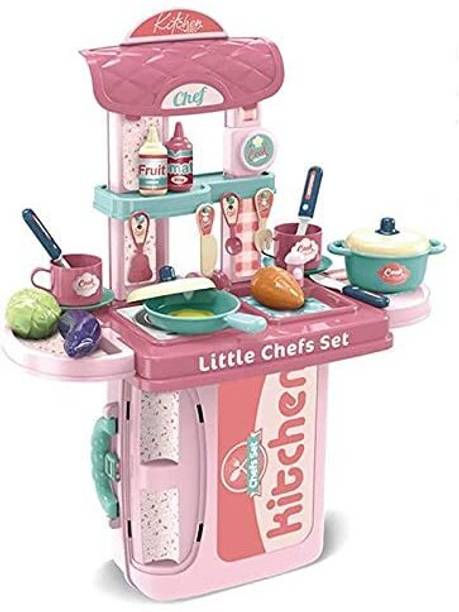 NAMANSHU TEX Carry Along 19 Pcs Kitchen Toy Set, Pretend Play Cooking Set for Kids
