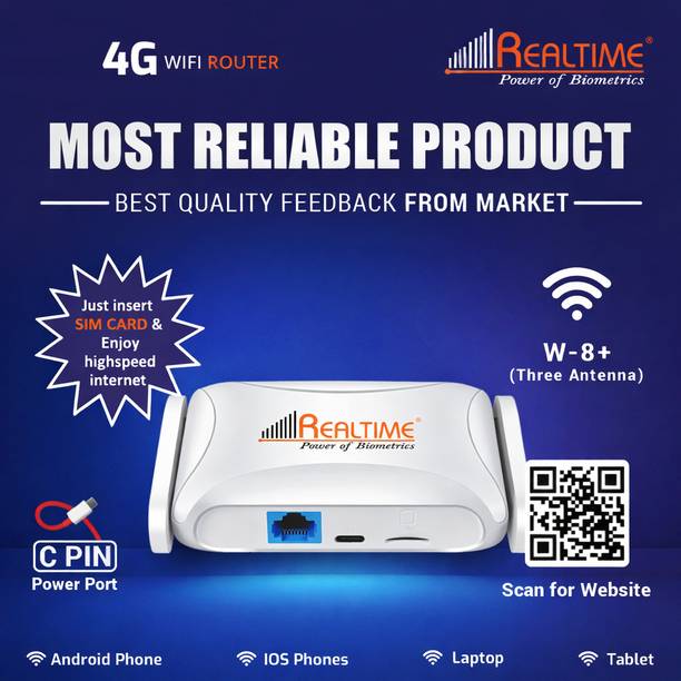 Realtime W8+ Wireless 4G SIM Router 100 Mbps Dual Antenna Router 4G Router 2.4 GHz 100 Mbps Wifi Speed Single Band Internal & External Antenna MiFi (Sim Based)
