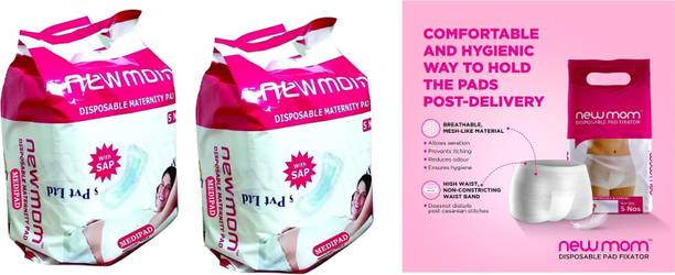 Newmom MaxiPad Maternity Pad Pack Of 2 x 5 Pcs and Large Fixtor 5 Pcs One Pack Sanitary Pad
