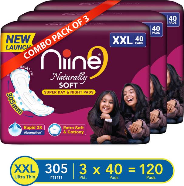 नीन Naturally Soft XXL+ Sanitary Napkins Super Day & Night (Combo 3)