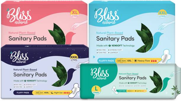 ब्लिसनेचुरल Rash Free Sanitary Pads For Women | 24 Pads (L-6,XL-6,XXL-6,XXXL-6)