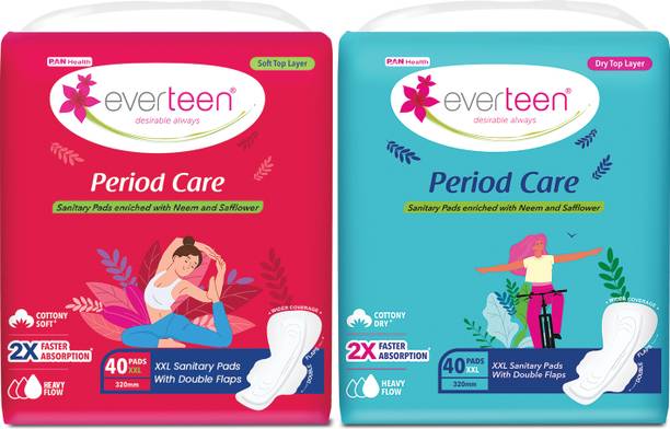 everteen Period Care XXL 40 Soft & 40 Dry Sanitary Pads Enriched With Neem and Safflower Sanitary Pad