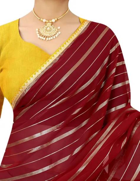 Striped Daily Wear Georgette, Chiffon Saree Price in India