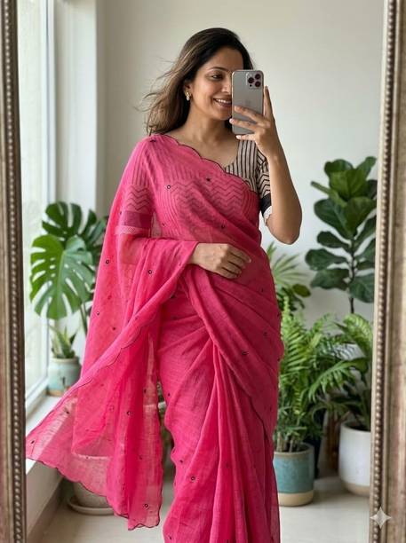 Solid/Plain Daily Wear Linen Saree