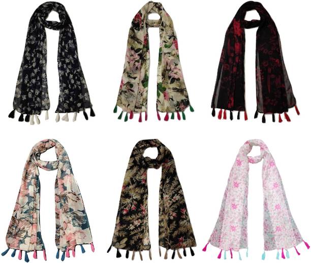 Printed Chiffon Women Multicolor Scarf, Stole, Fancy Scarf