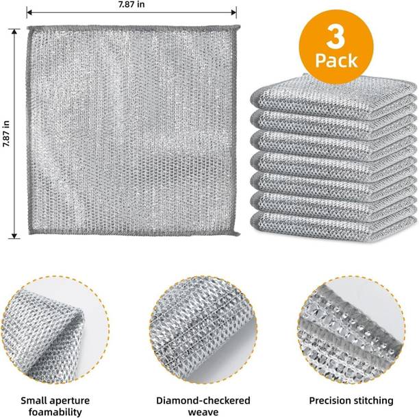 Amrutam Pack of 3 Wire Cleaning Cloth / Dishwashing Scrub Pads X3.188 Wet and Dry Microfiber, Stainless Steel Cleaning Cloth