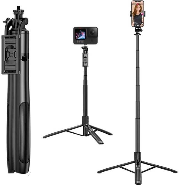 BRSS Long Selfie Stick with Reinforced Tripod Stand Aluminum 61 inch/156 cm Multifunctional Camera Tripod for Vlogging Live Stream 1/4" Screw for Mirrorless/Action Camera Ring Light Gopro Bluetooth Selfie Stick