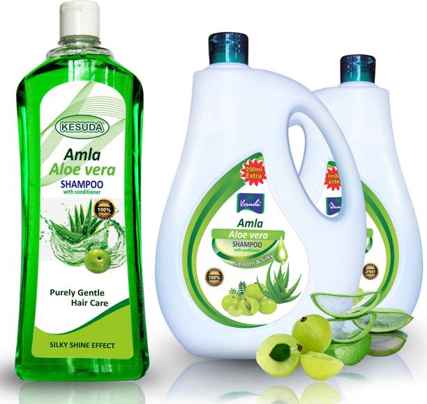 KESUDA smooth and silky Aloevera Amla Shampoo combo can and Bottol (1L+1L+1L)
