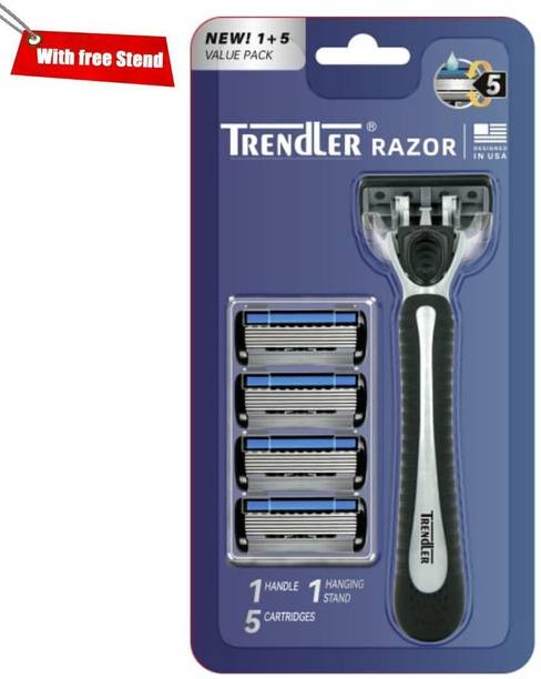 TRENDLER 5 Blade+5 Cartidges, Men For Free Stand, Most Comfortable shaving razor, Men