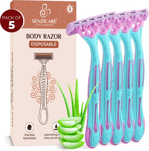 सेंज़िकेयर Disposable Body Razors for Women - Pack of 5 | Aloe Vera Strip