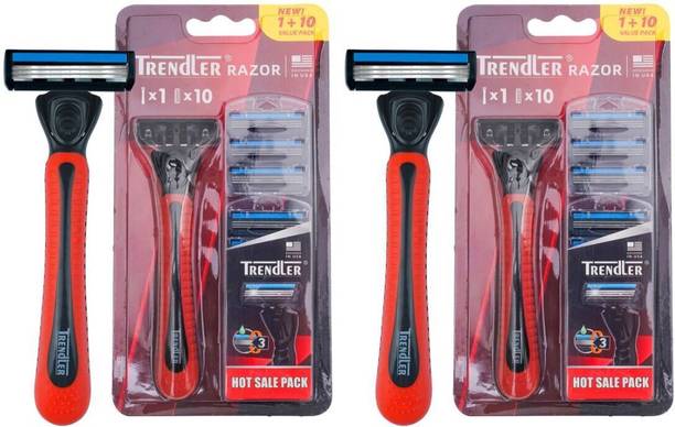 TRENDLER 3 blade Shaving Razor for Men Handle + 10 Blades Cartridge, Men