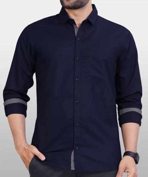 Men Regular Fit Solid Tie up Collar Casual Shirt