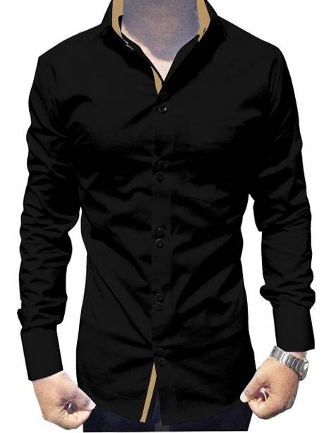 Men Slim Fit Solid Spread Collar Casual Shirt