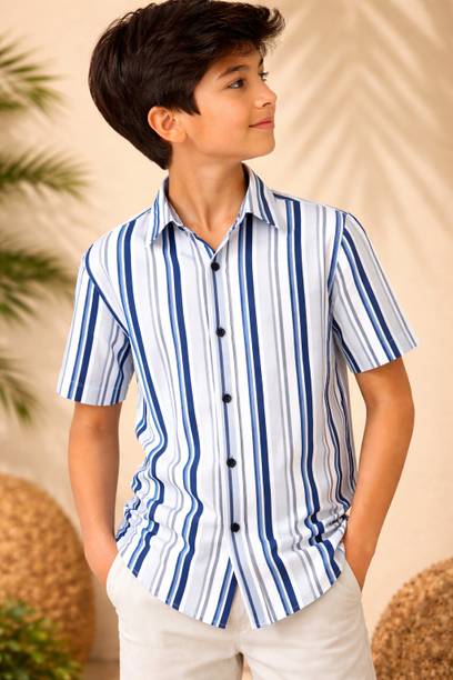 Boys Regular Fit Striped Spread Collar Casual Shirt