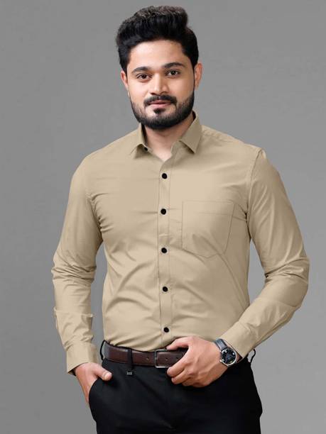 Aastikay Men Solid Casual Beige Shirt