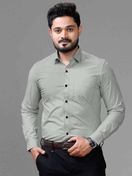 Aastikay Men Solid Casual Grey Shirt