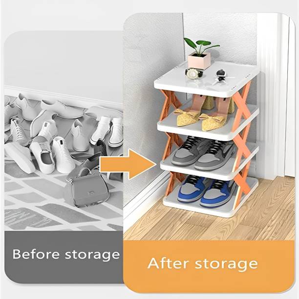 LAZYwindow Premium Creative 4 layer Plastic Shoe Rack Stand Storage Metal Shoe Stand