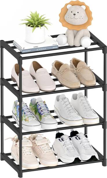 FLOVR 4-Tier Small Shoe Rack, Plastic Stackable Kids Shoe Shelf Storage Organizer Plastic Collapsible Shoe Stand